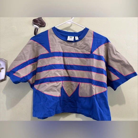 Adidas Blue and Gray Striped Crop Top - Picture 3 of 5
